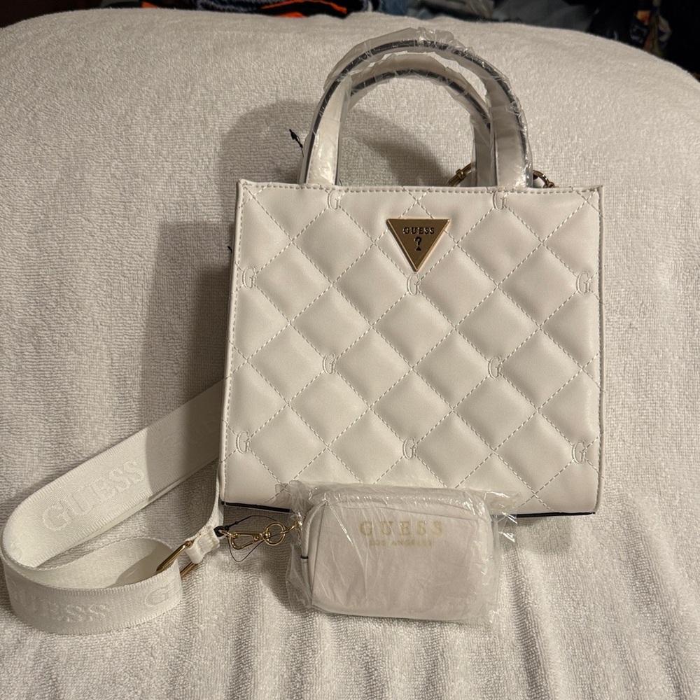 GUESS Ivory Colton Mini Quilted Satchel Bag